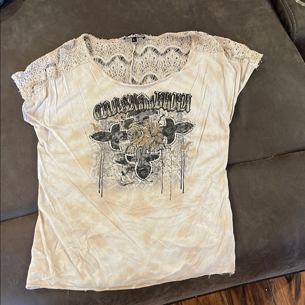 Women's Cream Graphic Lace Top